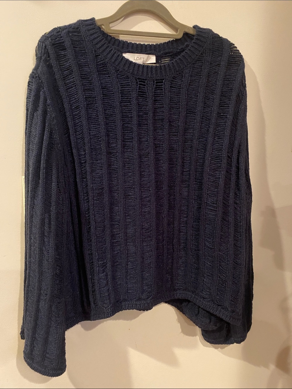 NWOT LOFT Navy Textured Loosely Knit Crewneck Sweater